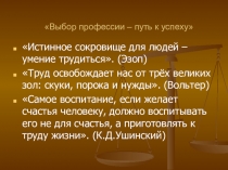 Презентация по профориентации старшеклассников на тему: Выбор профессии - путь к успеху