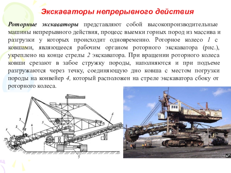 Средства механизации карьера Экскаваторы непрерывного действия Роторные экскаваторы представляют собой высокопроизводительные машины непрерывного действия, Экскаваторы непрерывного действия Роторные экскаваторы представляют собой высокопроизводительные машины непрерывного действия, процесс выемки горных пород из массива