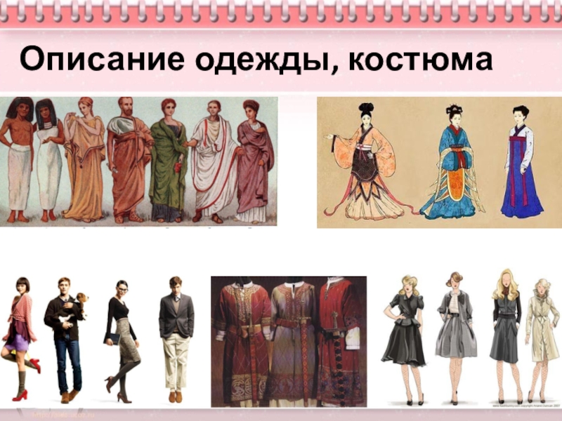 Презентация по русскому языку 6 класс на тему Описание одежды, костюма Описание одежды, костюма Описание одежды, костюма