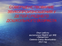 СОВЕРШЕНСТВОВАНИЕ ЗВУКОПРОИЗНОШЕНИЯ У ДЕТЕЙ СРЕДНЕГО ДОШКОЛЬНОГО ВОЗРАСТА