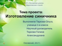 Проект Изготовление синичника Таркова Ольга, обучающаяся 3 класса