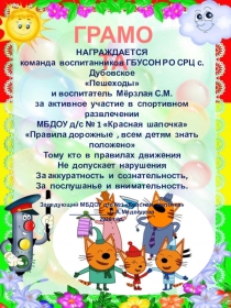 Грамота спортивного праздника по ПДД Правила дорожные - всем детям знать положено!
