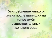 Презентация по русскому языку на тему Употребление мягкого знака после шипящих на конце имён существительных женского рода