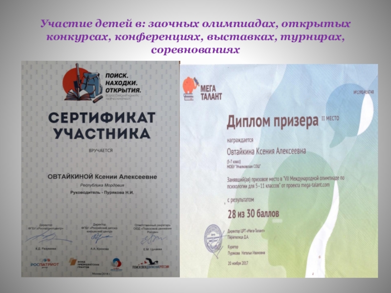 Обощение педагогического опыта работы Участие детей в: заочных олимпиадах, открытых конкурсах, конференциях, выставках, турнирах, соревнованиях Участие детей в: заочных олимпиадах, открытых конкурсах, конференциях, выставках, турнирах, соревнованиях