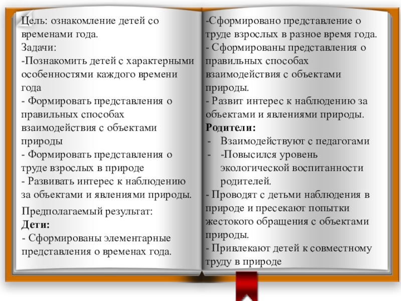 Проект Времена года в младшей группе -Сформировано представление о труде взрослых в разное время года.- Сформированы представления -Сформировано представление о труде взрослых в разное время года.- Сформированы представления о правильных способах взаимодействия с объектами