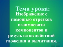 Презентация к уроку математики Изображение с помощью отрезков взаимосвязи компонентов и результатов действий сложения и вычитания 1 класс.