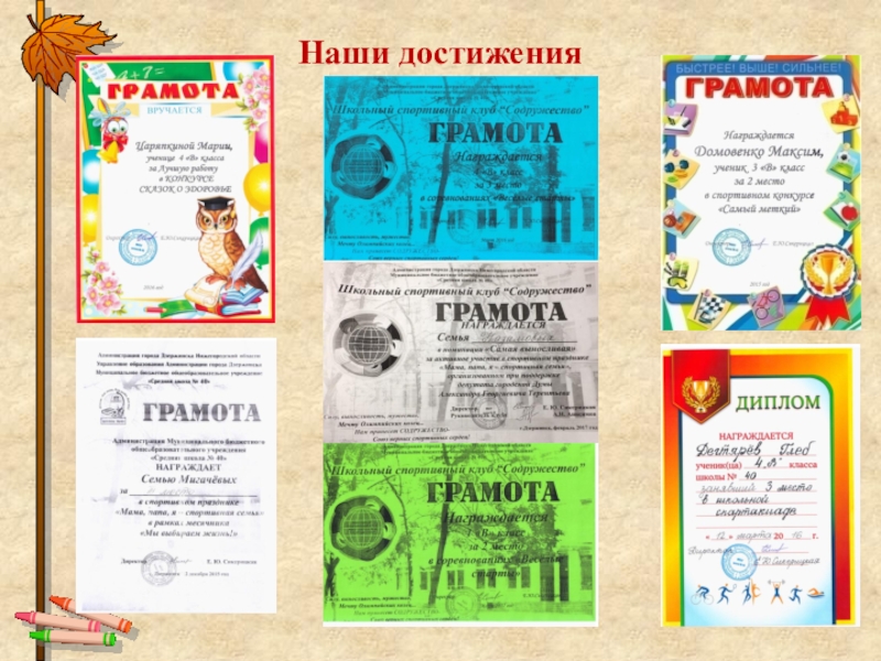 Создание здоровьесберегающей среды на уроках в начальной школе с обучающимися в условиях реализации ФГОС ОВЗ Наши достижения Наши достижения