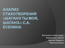 Презентация по литературе на тему: Анализ стихотворения С.А.Есенина Шаганэ ты моя, Шаганэ!