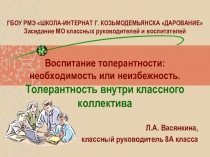 Презентация к статье Воспитание толерантности: необходимость или неизбежность. Толерантность внутри классного коллектива
