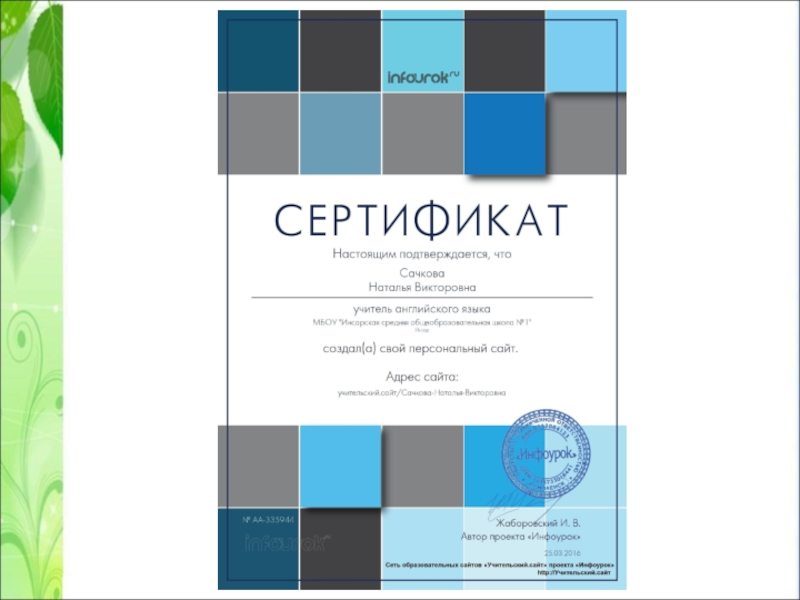 Презентация Портфолио учителя английского языка Сачковой Натальи Викторовны
