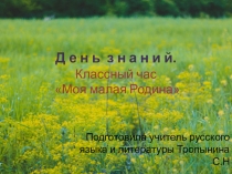 Презентация классного часа  Моя малая Родина