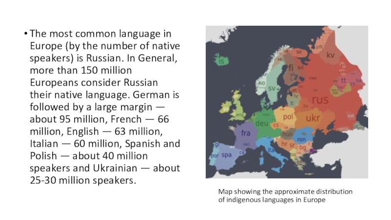 Презентация День иностранных языков и переводчика The most common language in Europe (by the number of native The most common language in Europe (by the number of native speakers) is Russian. In General, more