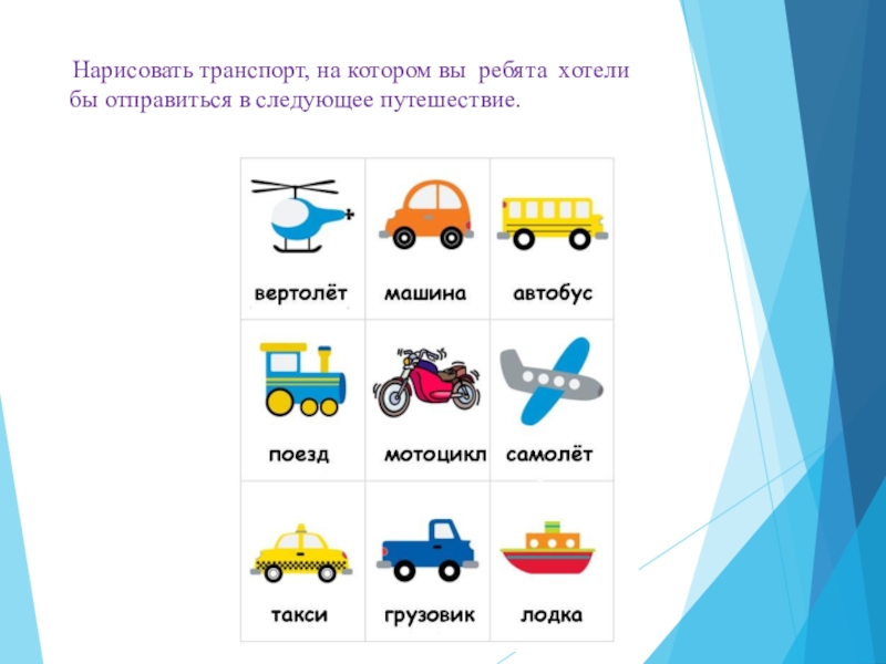 Презентация по развитию речи на тему Поездка в Астану(0 класс) Нарисовать транспорт, на котором вы ребята хотели бы отправиться в следующее путешествие. Нарисовать транспорт, на котором вы ребята хотели бы отправиться в следующее путешествие.