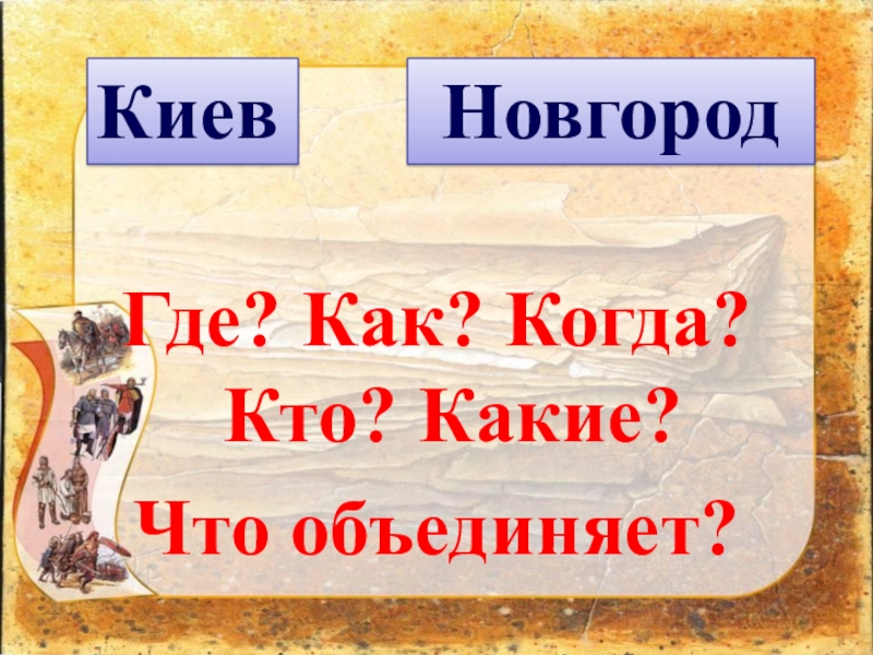 Презентация к уроку окружающего мира Страна городов, 4 класс УМК Школа России Где? Как? Когда? Кто? Какие? Что объединяет? КиевНовгород Где? Как? Когда? Кто? Какие? Что объединяет? КиевНовгород