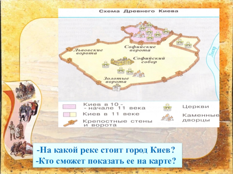 Презентация к уроку окружающего мира Страна городов, 4 класс УМК Школа России На какой реке стоит город Киев? Кто сможет показать ее на карте? На какой реке стоит город Киев? Кто сможет показать ее на карте?
