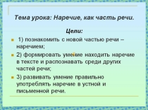 Презентация по русскому языку на тему Наречие как часть речи (7 класс)