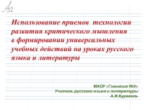Презентация к мастер-классу Использование приемов технологии развития критического мышления на уроках русского языка и литературы в условиях ФГОС