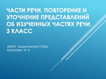 Презентация по русскому языку на тему Части речи. Повторение и уточнение представлений об изученных частях речи (3 класс)