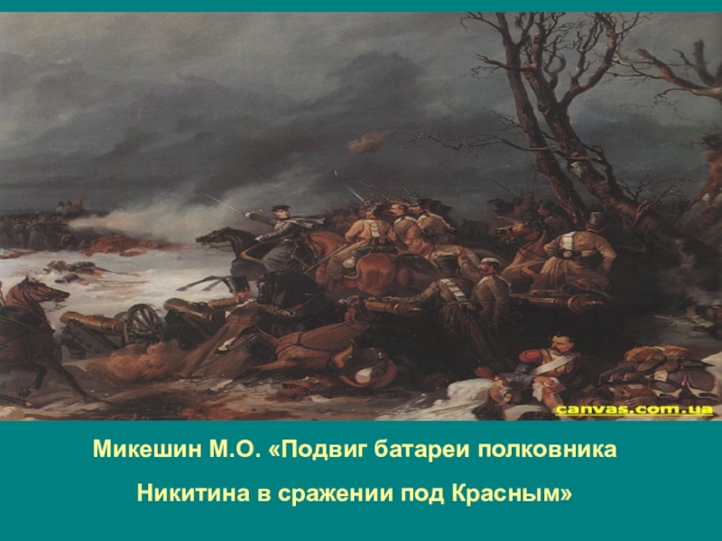 Туляки-герои Бородинской битвы Микешин М.О. «Подвиг батареи полковника Никитина в сражении под Красным» Микешин М.О. «Подвиг батареи полковника Никитина в сражении под Красным»