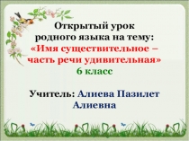 Открытый урок родного языка на тему: Имя существительное – часть речи удивительная6 класс