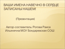 Презентация для сопровоздения игры Счастливый случай Ваши имена навечно в сердце записаны нашем