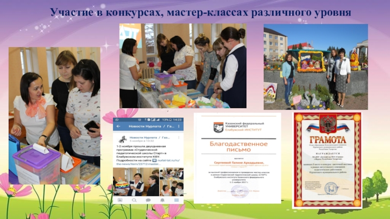 Презентация Проделанной работы Сергеева Г.А. Участие в конкурсах, мастер-классах различного уровня Участие в конкурсах, мастер-классах различного уровня