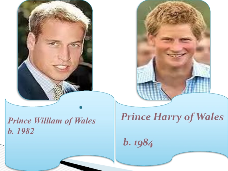 The British Royal Family 8 grade Prince William of Walesb. 1982 Prince Harry of Wales b. 1984 Prince William of Walesb. 1982 Prince Harry of Wales b. 1984
