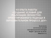 Презентация Из опыта работы Создание условий для реализации личностно-ориентированного подхода в образовательном процессе ДОУ