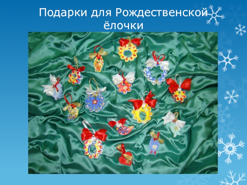 Презентация к проекту: Добрый праздник христиан – Рождество Христово. Подарки для Рождественской ёлочки. Подарки для Рождественской ёлочки Подарки для Рождественской ёлочки