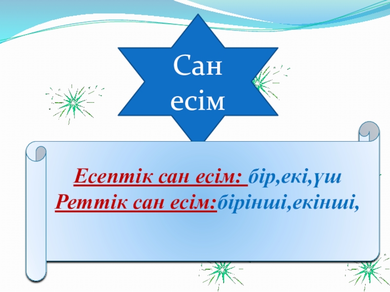 Қазақ тілі. Сөз таптары (3 класс) Сан есімЕсептік сан есім: бір,екі,үшРеттік сан есім:бірінші,екінші, Сан есімЕсептік сан есім: бір,екі,үшРеттік сан есім:бірінші,екінші,
