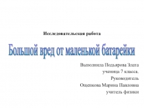 Презентация по физике  Большой вред от маленькой батарейки