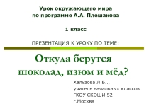 Презентация по окружающему миру 1 класс Откуда берутся шоколад, изюм и мёд?