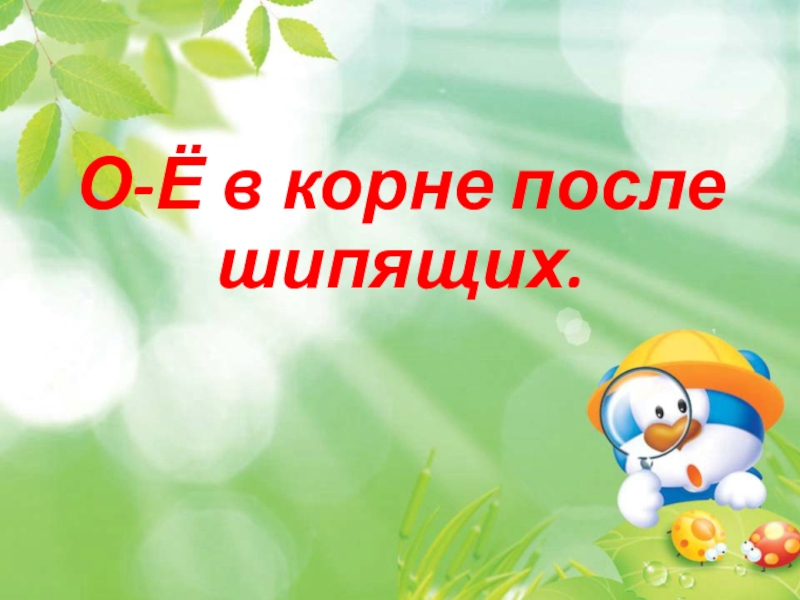 Презентация по русскому языку на тему Правописание о-ё в корне слов после шипящих (5 класс) О-Ё в корне после шипящих. О-Ё в корне после шипящих.