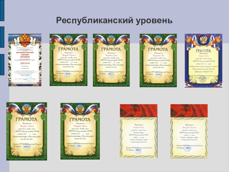 Презентация моего педагогического опыта Республиканский уровень Республиканский уровень