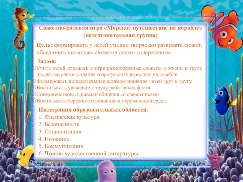 Презентация на тему Сюжетно-ролевая игра «Морское путешествие на корабле» (подготовительная группа)Цель: формировать Сюжетно-ролевая игра «Морское путешествие на корабле» (подготовительная группа)Цель: формировать у детей умение творчески развивать сюжет, объединять несколько сюжетов