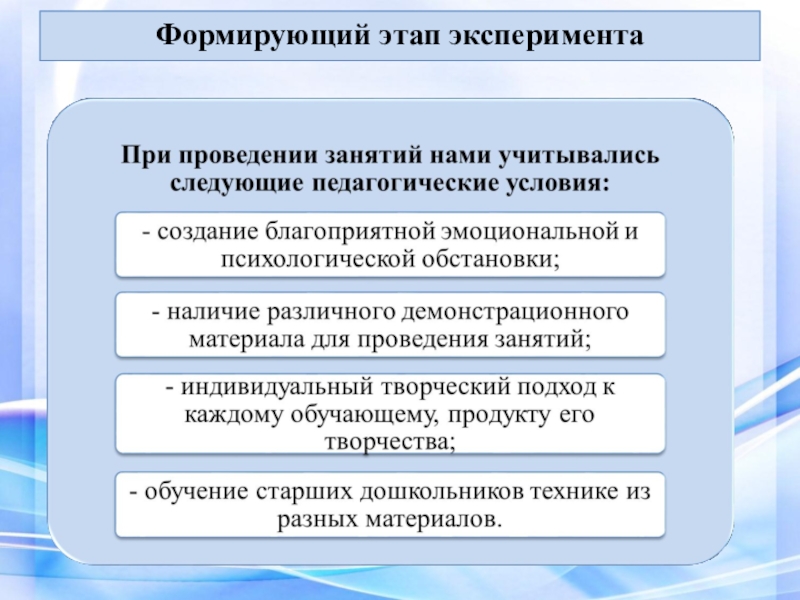 Презентация ВКР Условия формирования художественно-творческих способностей в процессе обучения витражной росписи в системе дополнительного образования Формирующий этап эксперимента Формирующий этап эксперимента