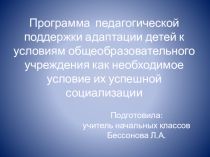 Программа педагогической поддержки адаптации детей к условиям общеобразовательного учреждения как необходимое условие их успешной социализации
