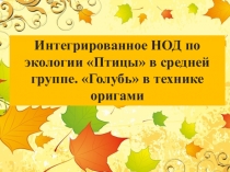 Интегрированное НОД по экологии Птицы в средней группе. Голубь в технике оригами