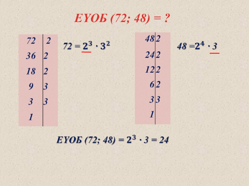 Презентация ЕҮОБ эәне ЕКОЕ ЕҮОБ (72; 48) = ? ЕҮОБ (72; 48) = ?
