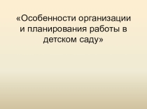 Особенности организации и планирования работы в детском саду
