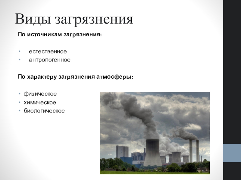 Виды атмосферного воздуха. Естественные и антропогенные источники загрязнения атмосферы. Характер загрязнения атмосферы. Физическое загрязнение атмосферы. Характер загрязнения воздуха.