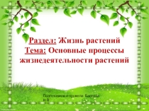 Презентация по биологии на тему:Основные процессы жизнедеятельности растений