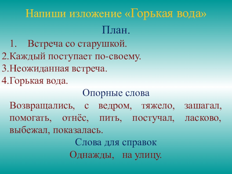 Изложение горькая вода 4 класс перспектива презентация