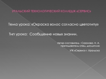 Тема урока: Окраска волос согласно цветотипу