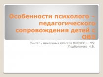 Особенности психолого педагогического сопровождения детей с ОВЗ