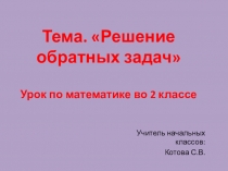 Электронный образовательный ресурс для обучающихся начальных классов Решение обратных задач
