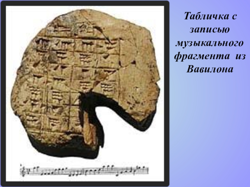 Культура Мессопотамии Часть 2 по учебной дисциплине История изобразительного искусства Табличка с записью музыкального фрагмента из Вавилона Табличка с записью музыкального фрагмента из Вавилона