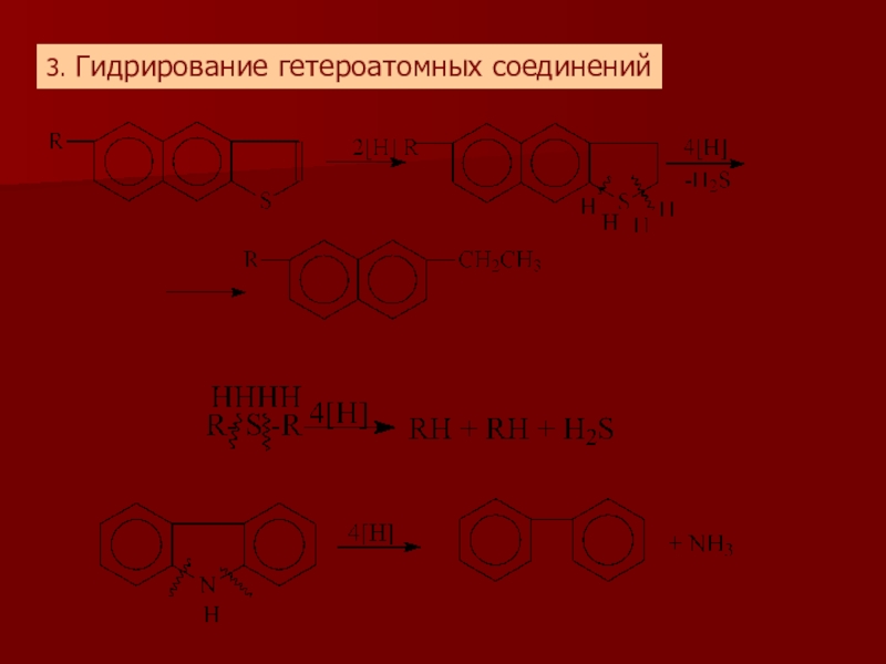 Гидрогенизационные процессы переработки нефти и газа 3. Гидрирование гетероатомных соединений 3. Гидрирование гетероатомных соединений