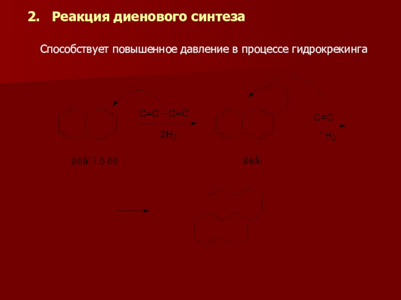 Гидрогенизационные процессы переработки нефти и газа 2. Реакция диенового синтезаСпособствует повышенное давление в процессе гидрокрекинга 2. Реакция диенового синтезаСпособствует повышенное давление в процессе гидрокрекинга