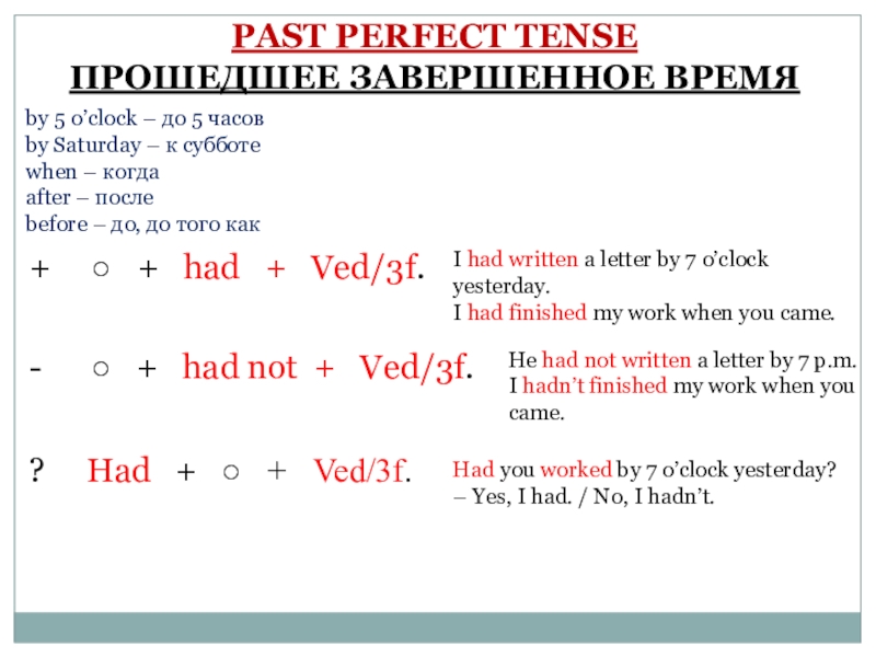 Презентация по английскому языку на тему Past Perfect Tense